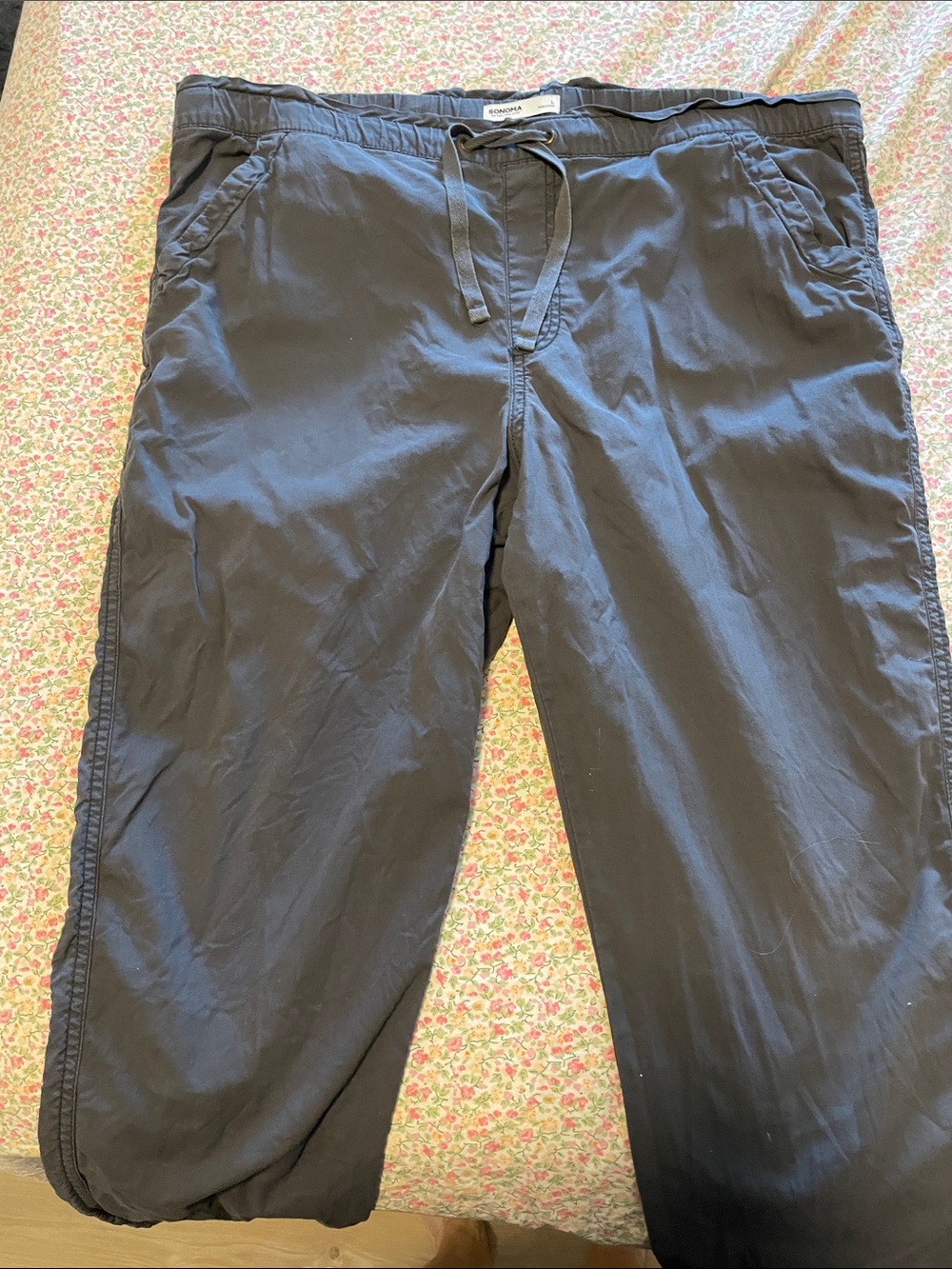 Sonoma Cotton Women's Straight-Leg Drawstring Pants in slate blue